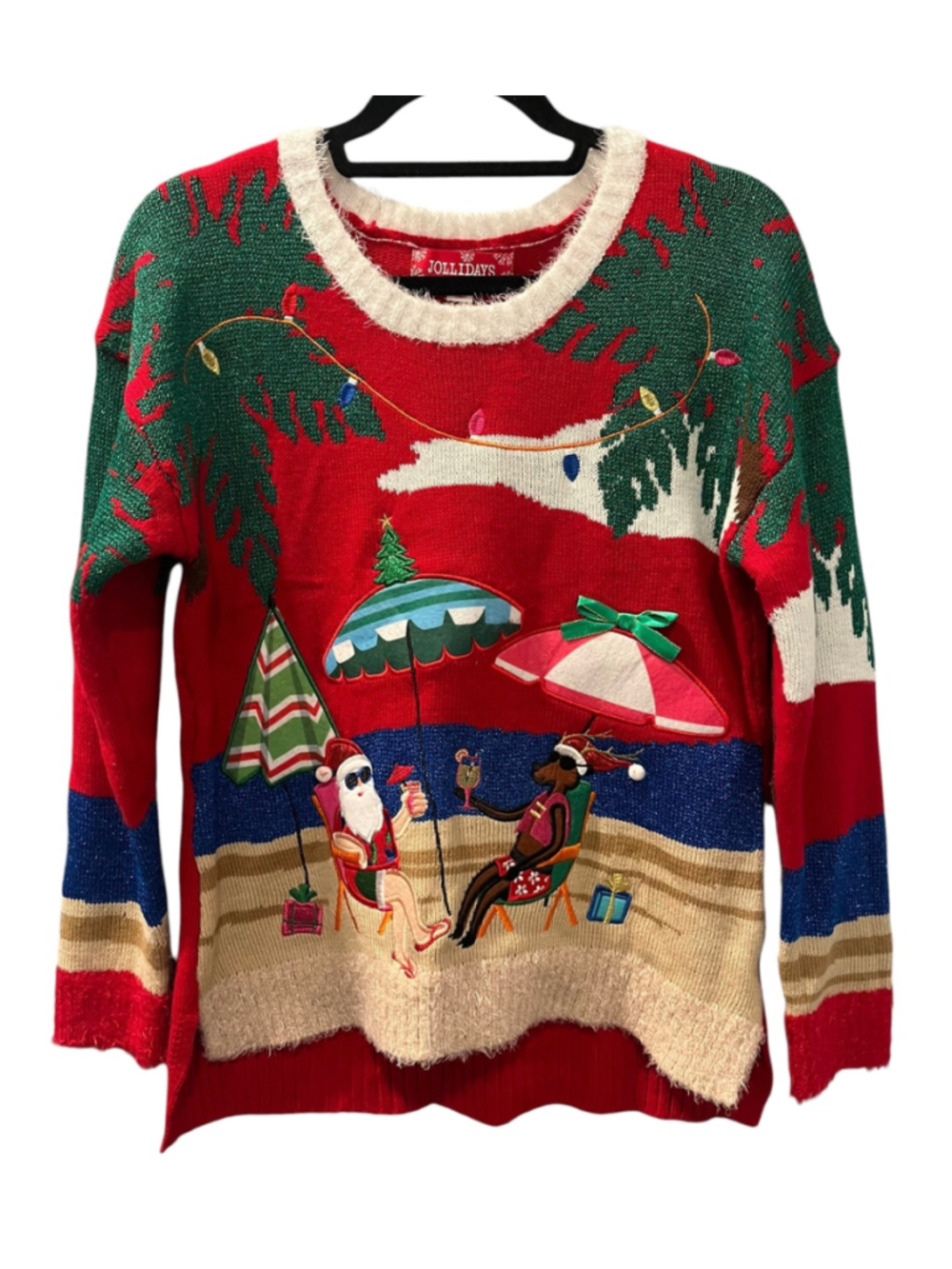 Jollidays Ugly Christmas Sweater Womens M Santa Reindeer Beach Tropical Vacation